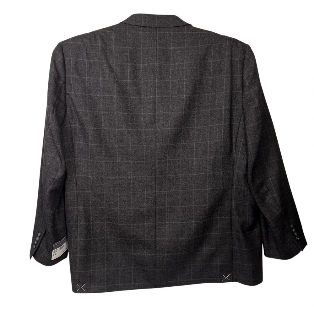 Pronto Uomo Platinum Grey Men 56L 2-Button‎ Windowpane 100% Wool Suit Jacket