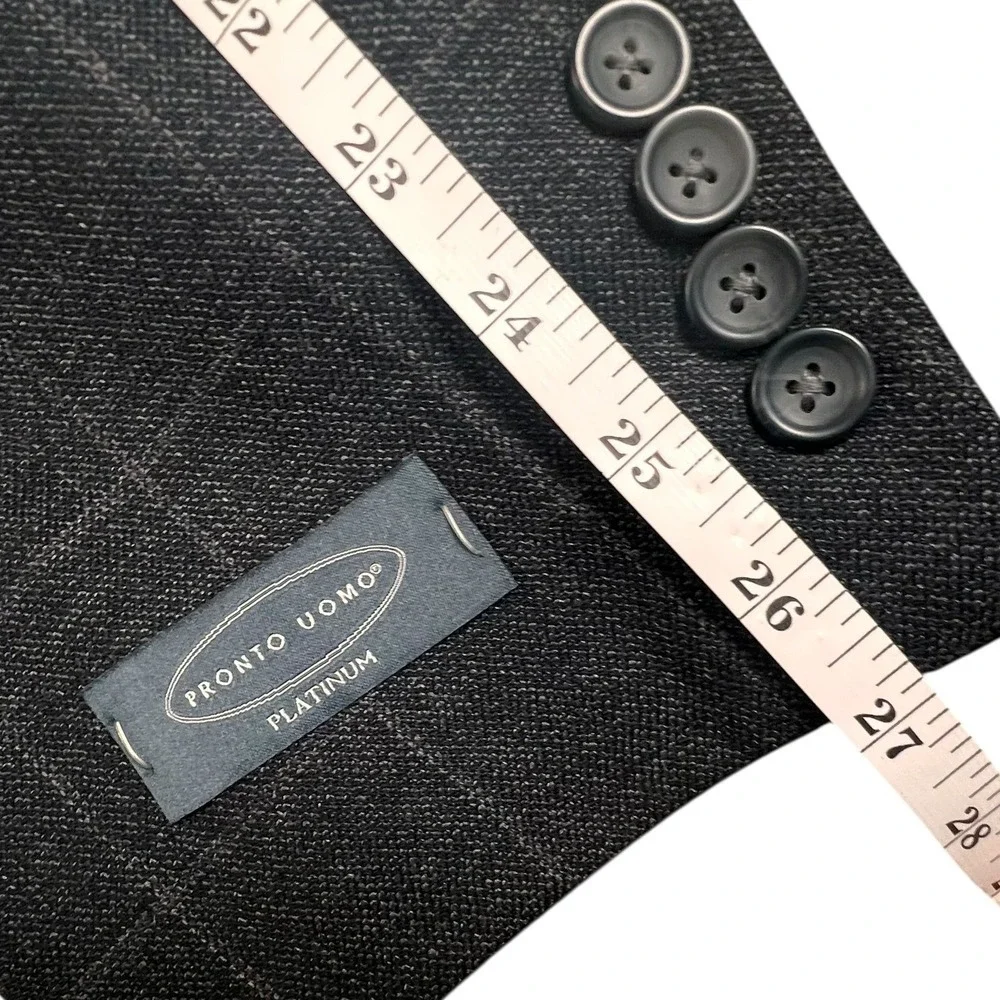 Pronto Uomo Platinum Grey Men 56L 2-Button‎ Windowpane 100% Wool Suit Jacket