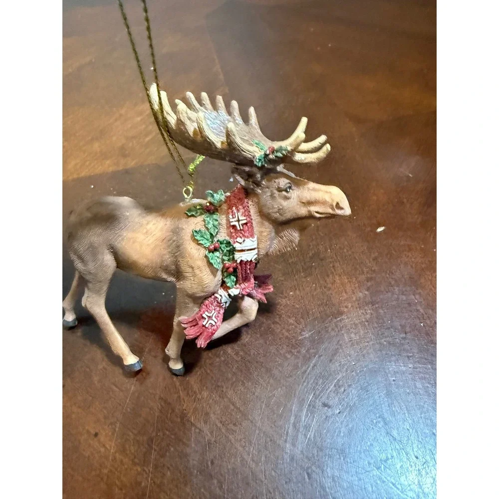 Kurt Adler Moose Christmas Ornament Festive Scarf Holly Berries‎ Hanging