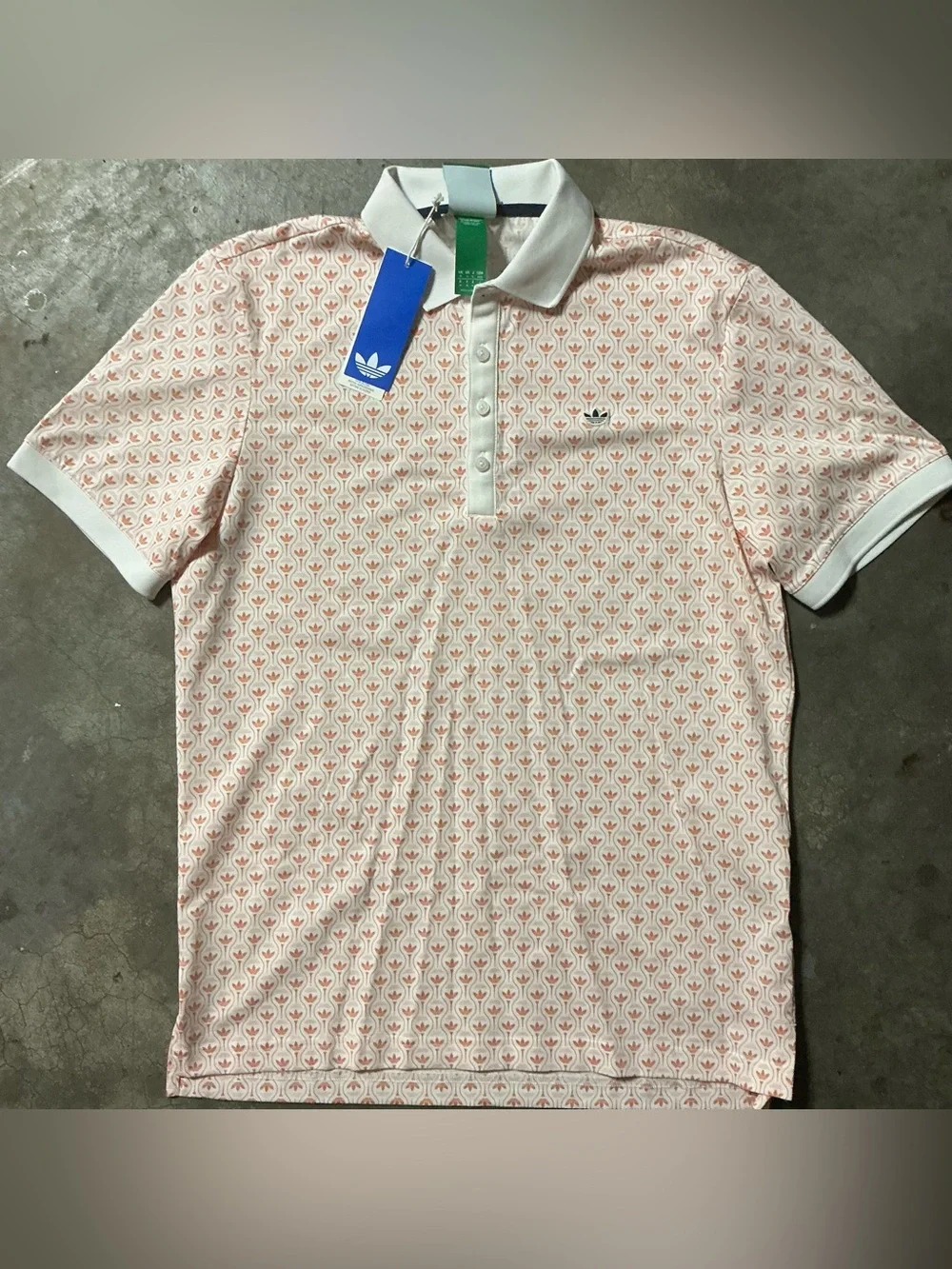 adidas Men’s Light Pink Patterned Polo with White Trim