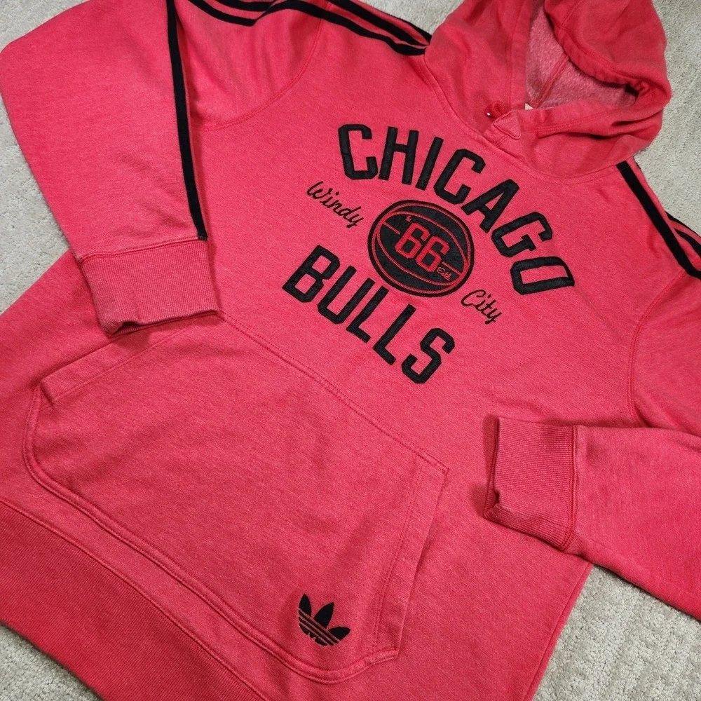 Chicago‎ Bulls Hoodie Men Large Adidas Cotton Fleece Red Loop Collar NBA