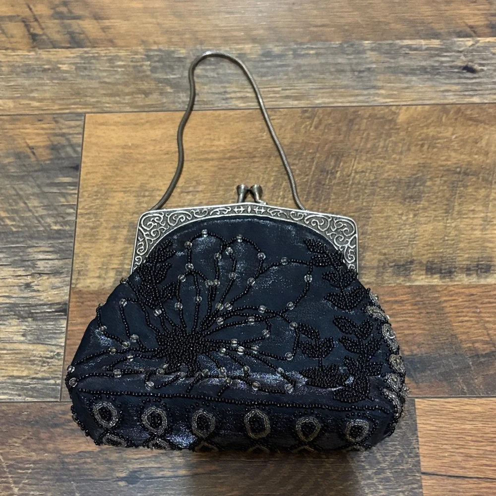 Vintage Valerie Steven’s Elegant Black Beaded Evening Bag‎