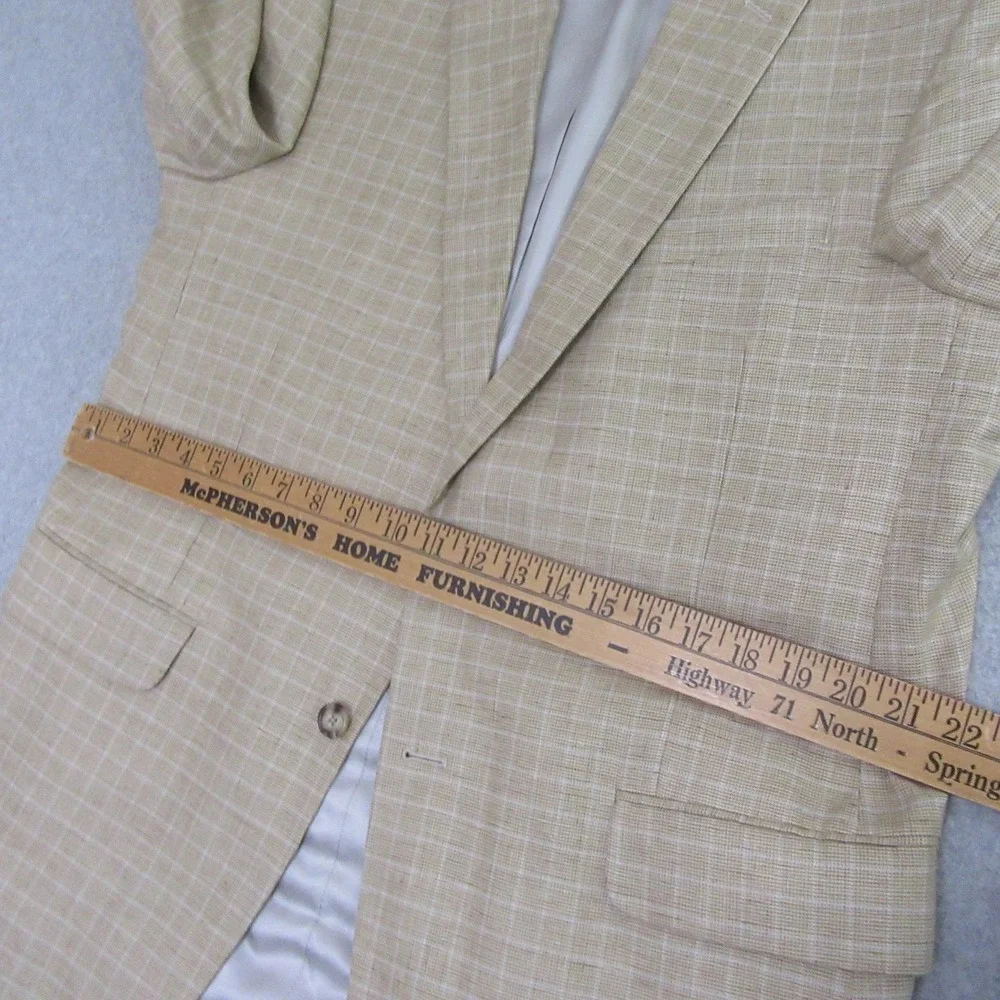 Jos A Bank Mens Sport Coat 43L Tan Windowpane‎ Check Linen Cotton Blazer
