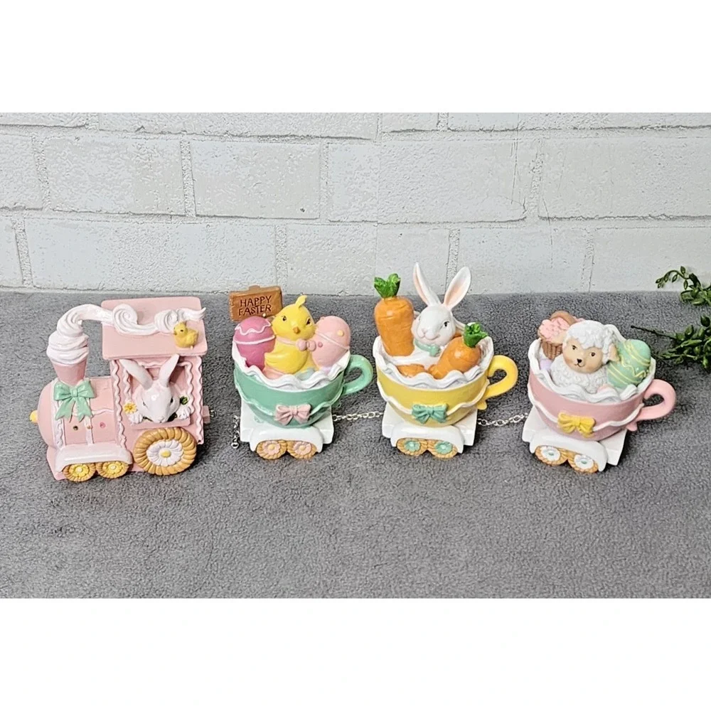 Easter Pastel Sugar Cookie Bow Teacups Train 4 pc Bunny Chick Lamb 16