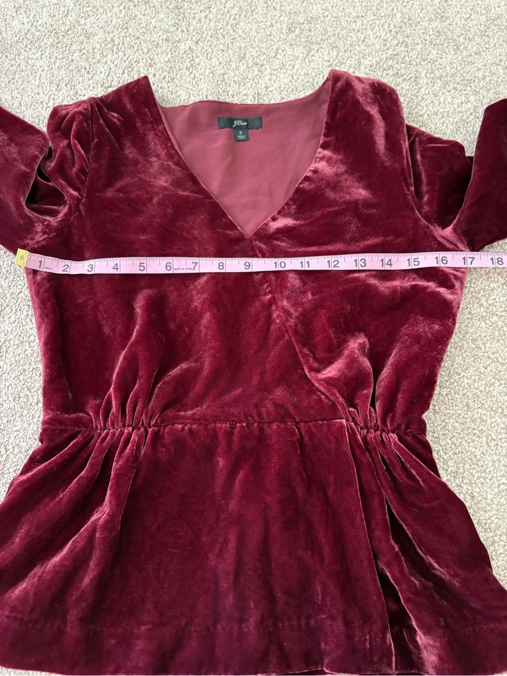 J. Crew Velvet Peplum Wrap Blouse Wine Red V Neck Top Size 2 Victorian Y2K