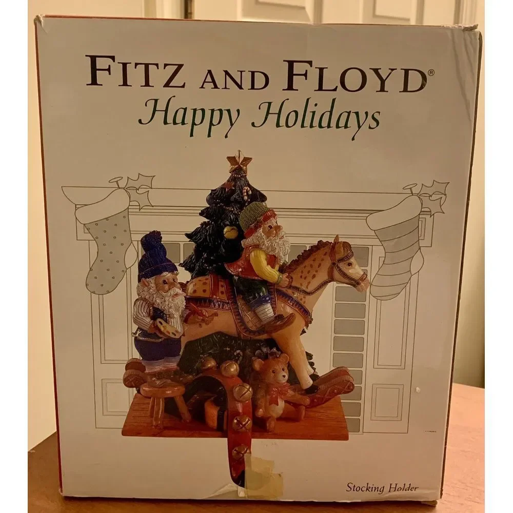 Vintage Fitz and Floyd Happy Holidays Stocking Holder Santa Tree 2004 With Box‎