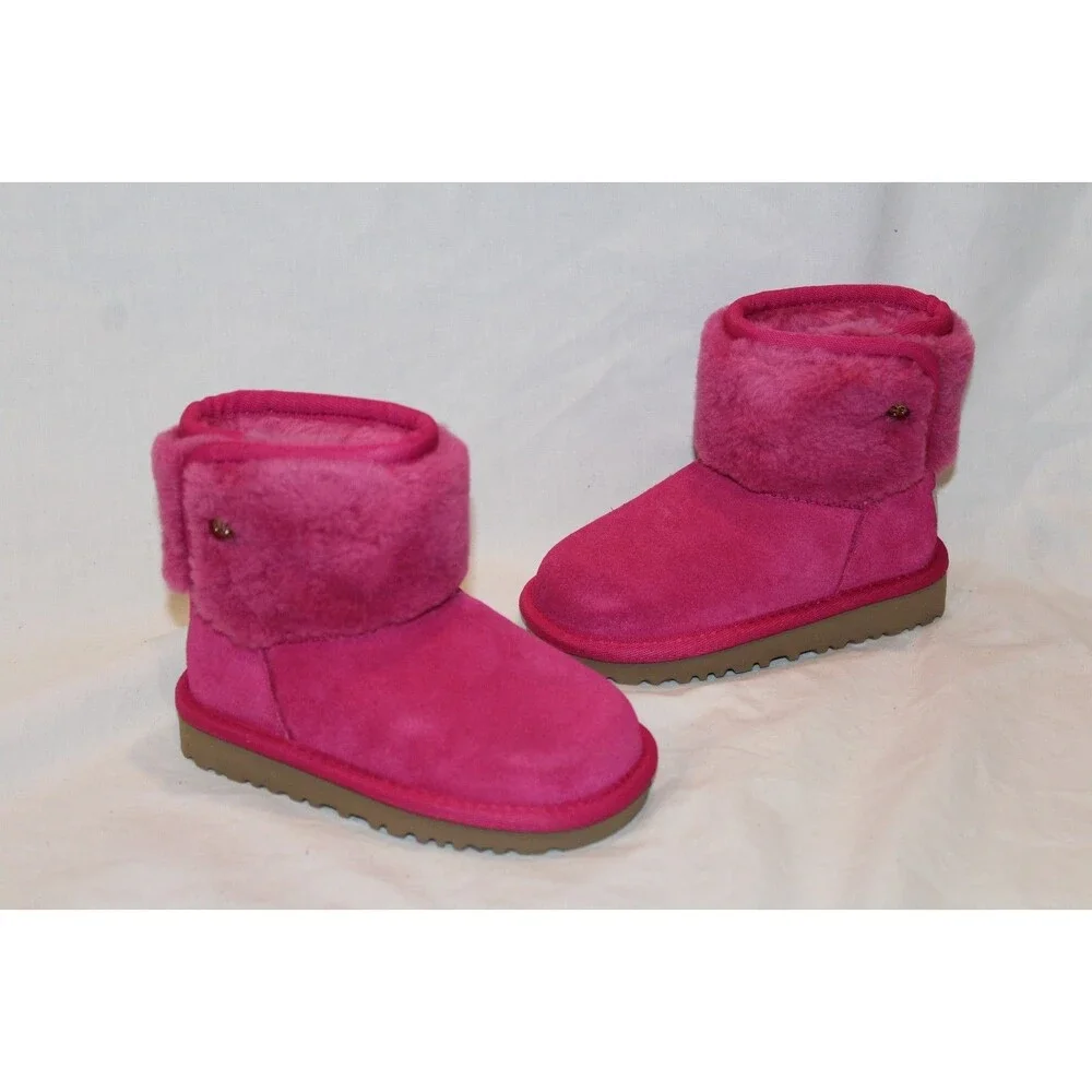 UGG MINI JONI SHEARLING‎ CUFF SUEDE BOOTS DNY FUSCHIA PINK NEW 7 TODDLER $115