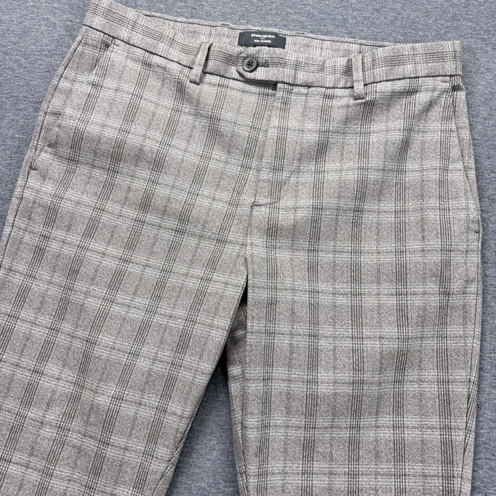 Banana Republic Dress Pants Mens 33x30 Gray Slim Tapered Window Pane Business