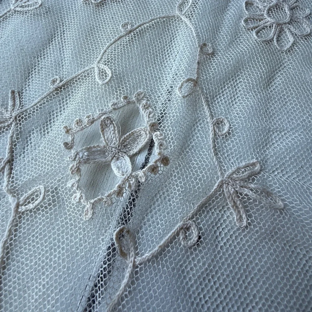 Antique Embroidered Net Lace Dresser Scarf Table Runner Floral 40