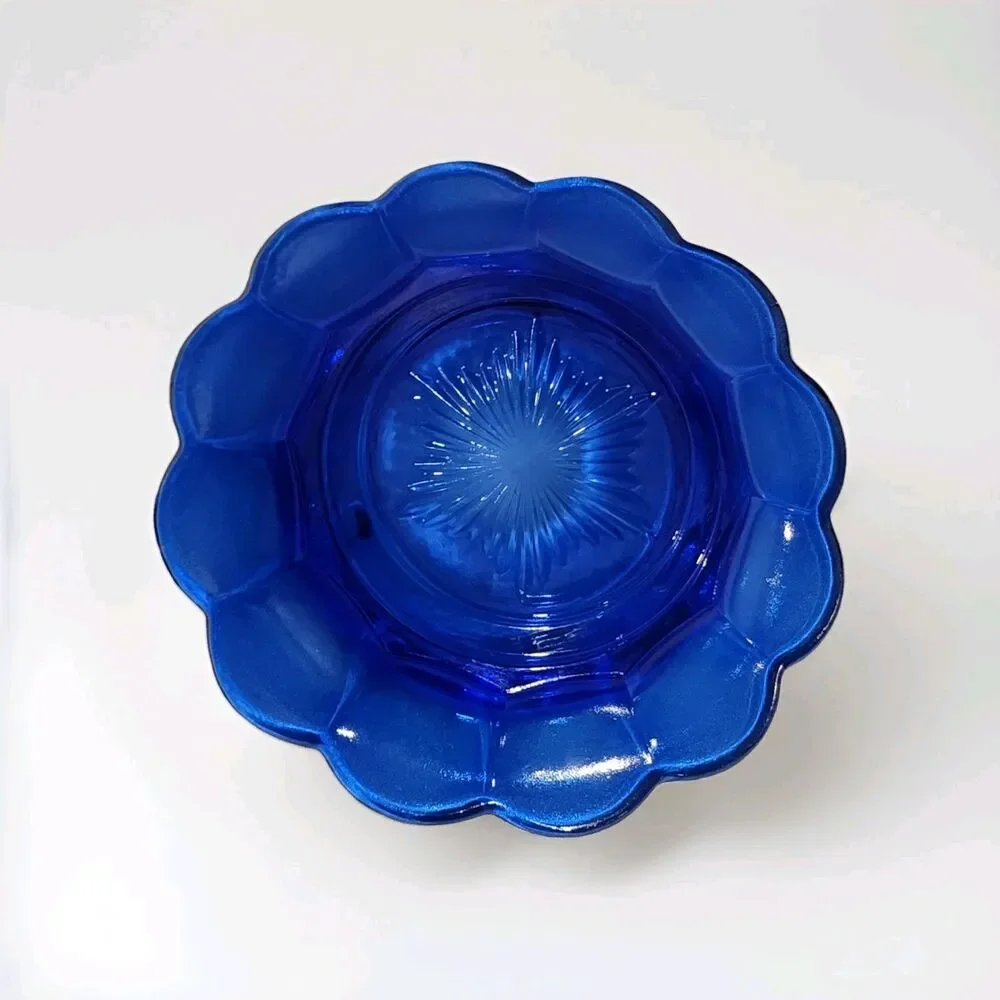 Vintage MCM Cherry Thumbprint Cobalt Blue Glass Covered Butter Dish