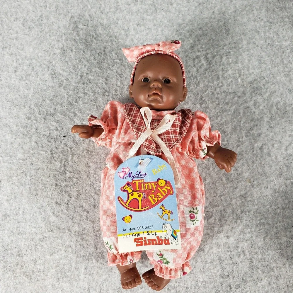 Vintage Simba My Tiny Baby Doll African American Girl Pink Gingham‎ Outfit NWT