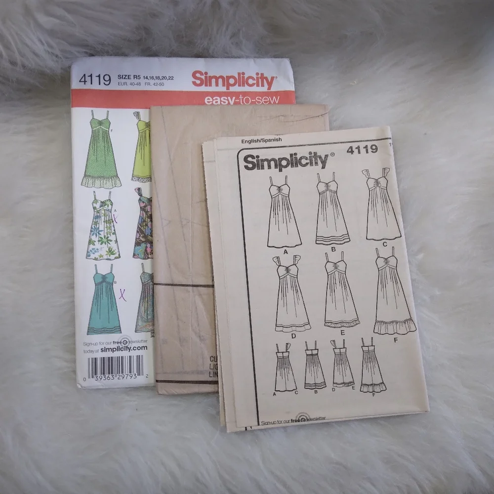 SIMPLICITY 4119 SZ 14-22 Easy-to-Sew Sleeveless Dress In Variations