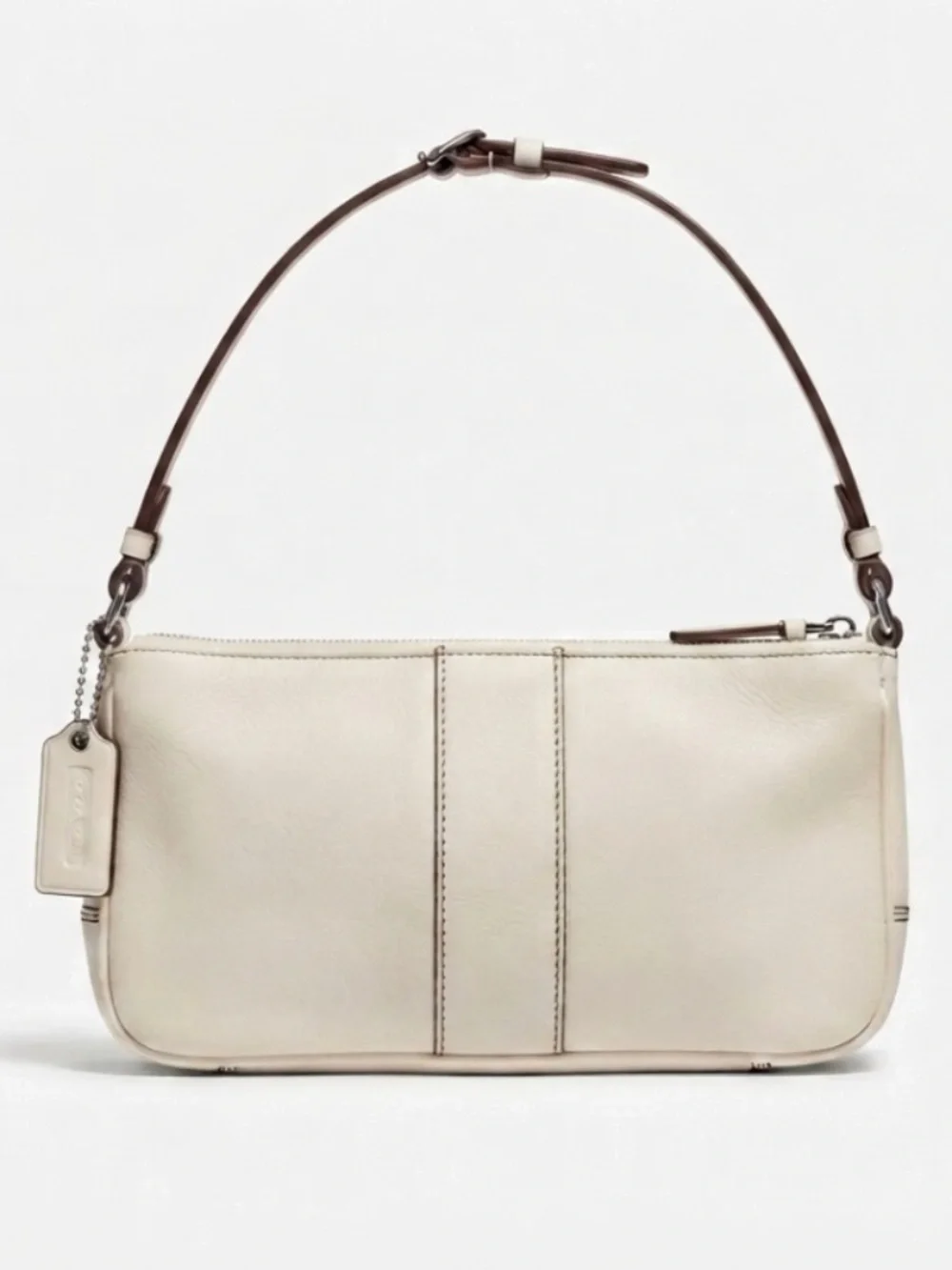 2003 Vintage Coach White Leather Shoulder Bag / Small Tote with Contrast Trim