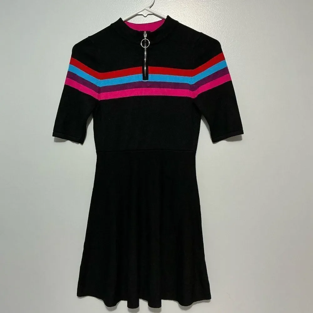 Sequin Heart girls Black Dress with Pink and Blue Stripes size L