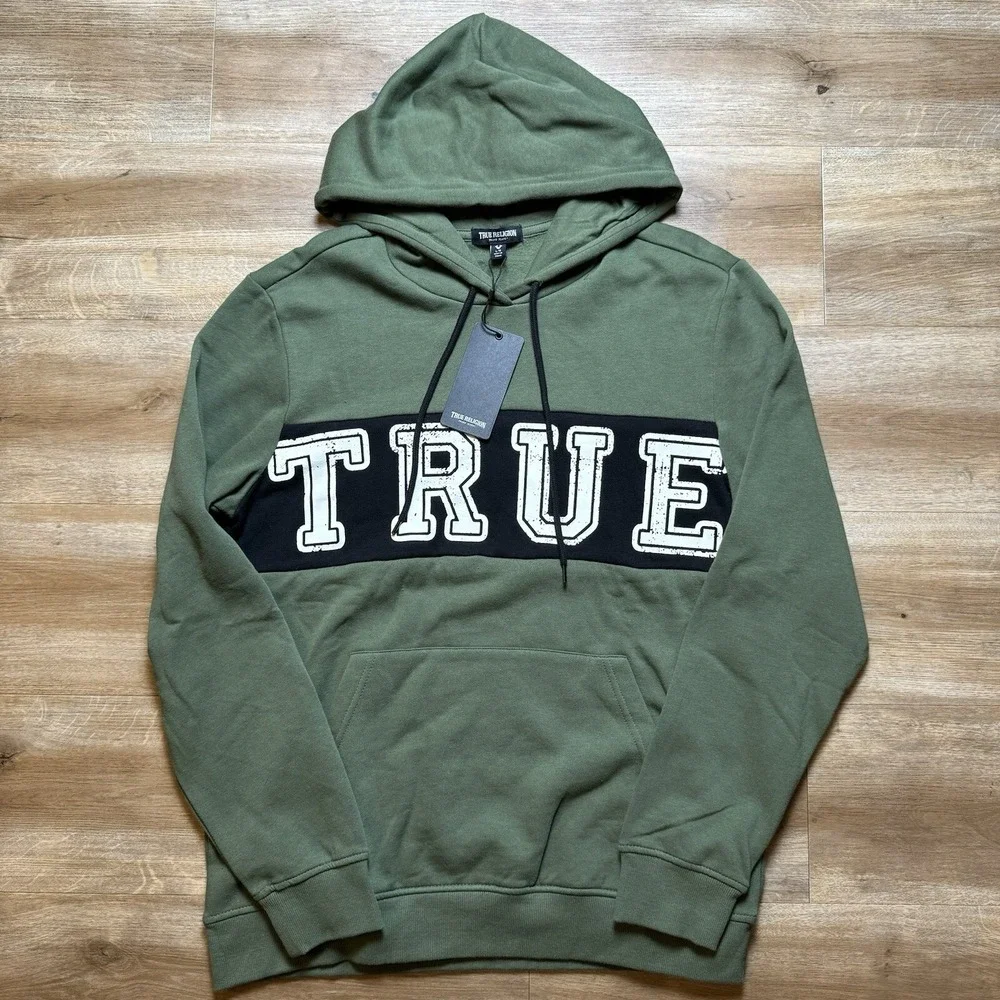 True‎ Religion Pullover Hoodie Mens Large Bronze Green Contrast Panel 700022 New