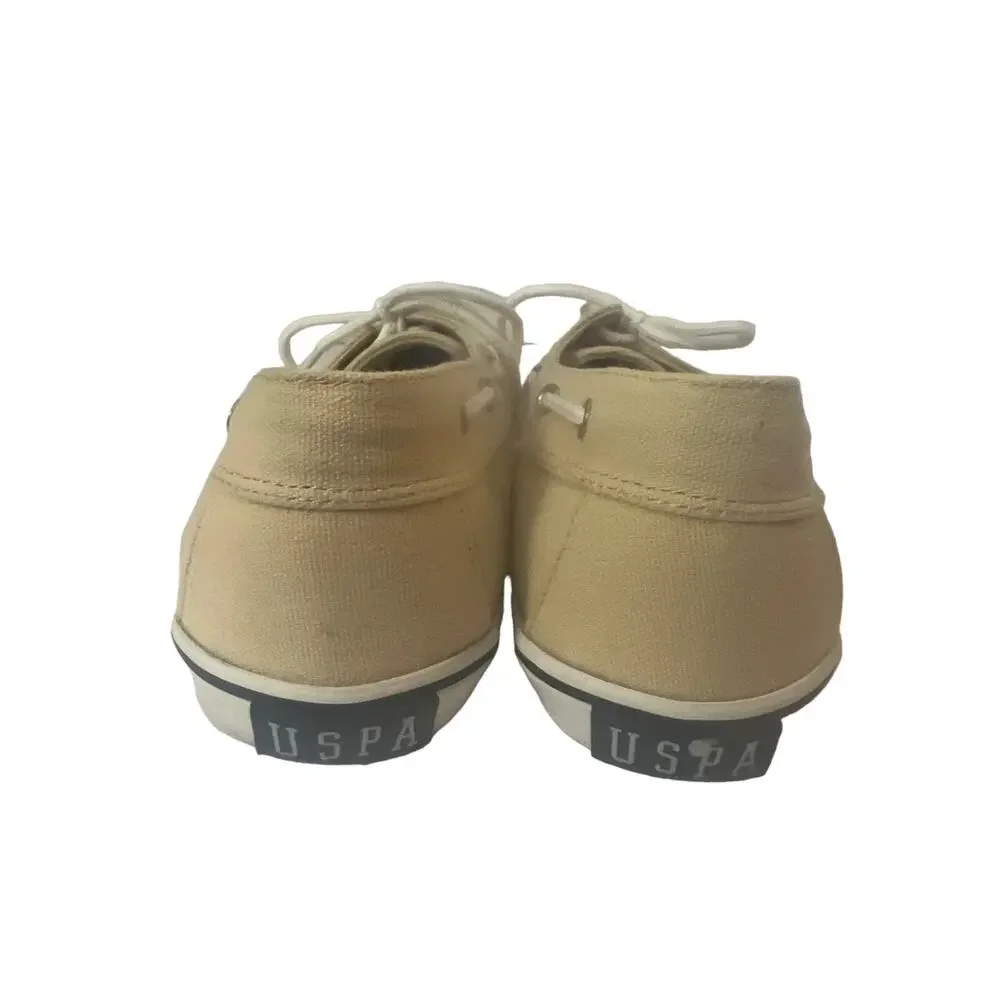 US Polo Assn Mens Canvas Boat Shoes Tan Beige Deck Nautical Old Money‎ Summer