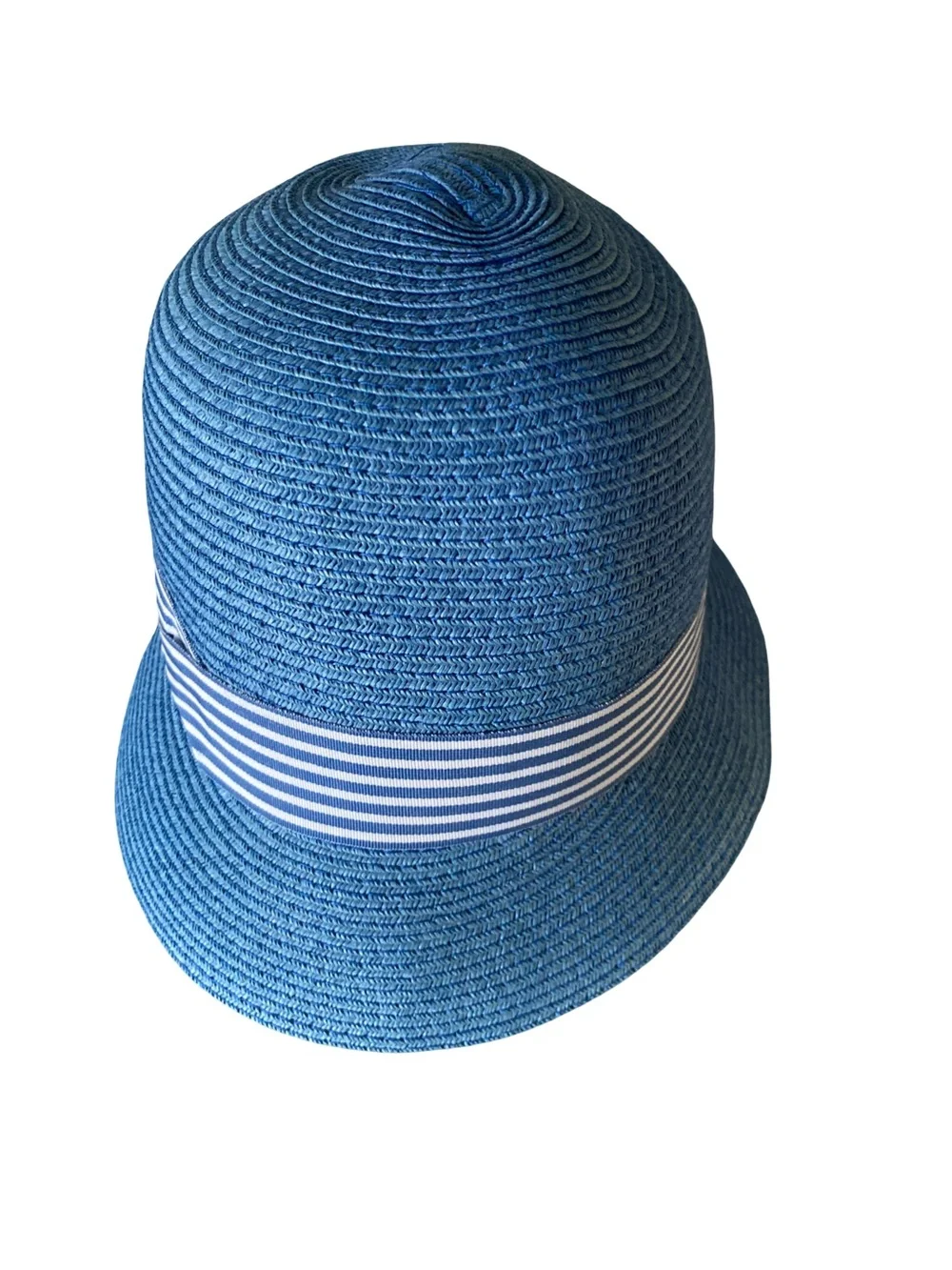 Augusta cloche blue  Straw Sun Hat with Striped Band-L