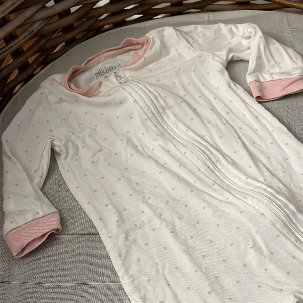 MilkBerry Bamboo Baby Sleeper 0-3 Mnths  with Pink Polka Dots