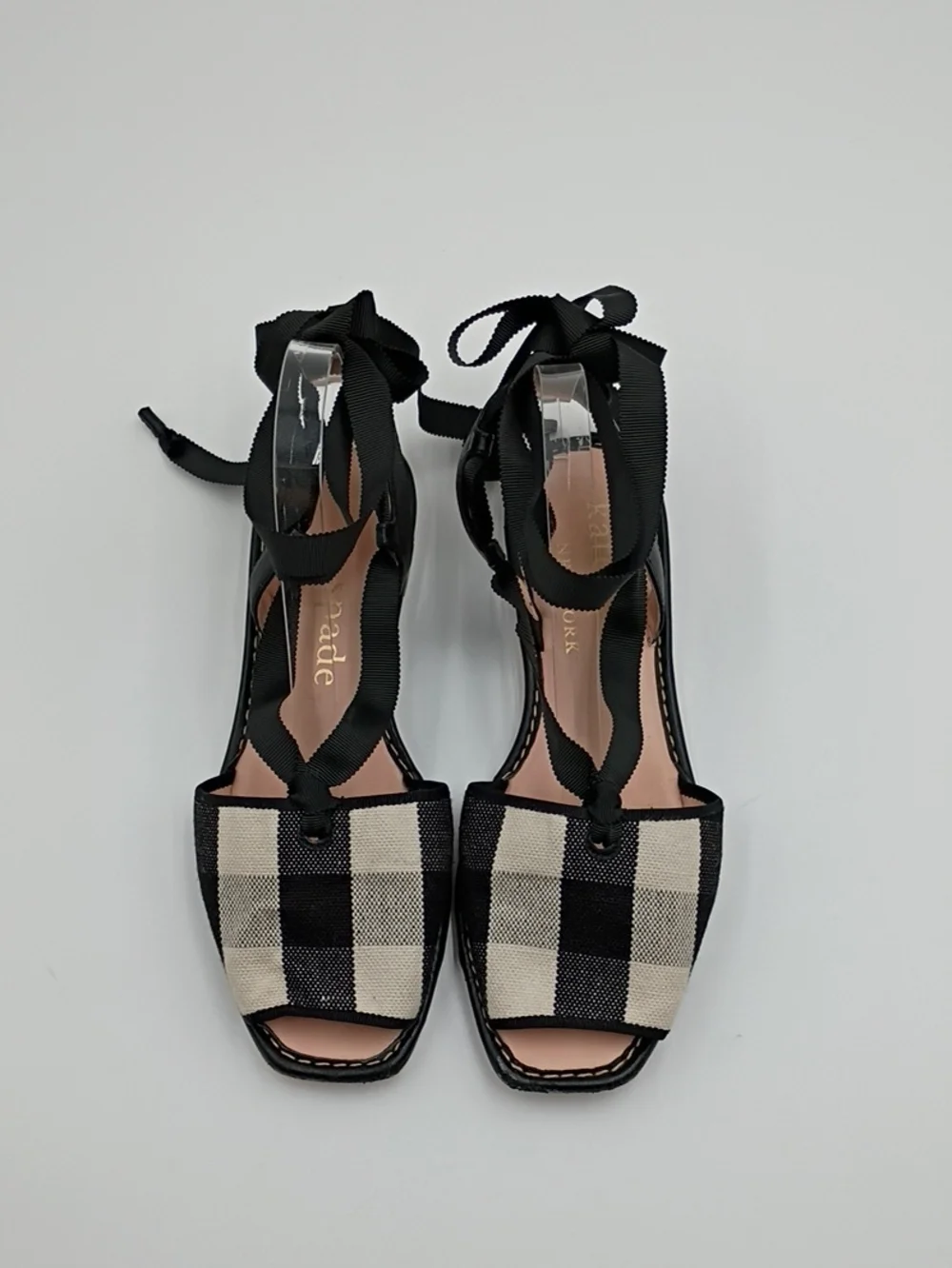 Kate Spade Maggie Ankle Strap Sandals Flats Gingham Checkered 9 Coastal Garden