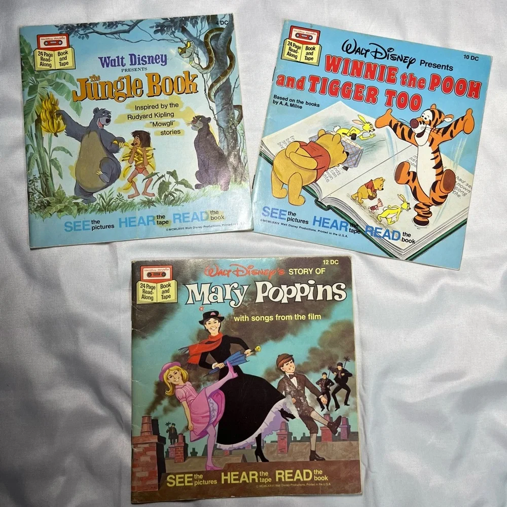 Vintage Disney Read Along Books Lot of 3 Jungle Book Pooh Mary‎ Poppins No Tapes