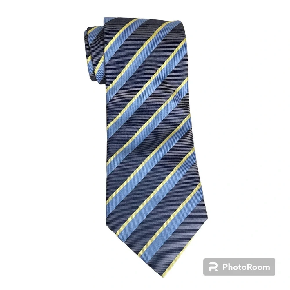 Paul‎ Smith London Blue Yellow Diagonal Striped Silk Men’s Repp Neck Tie Handmad