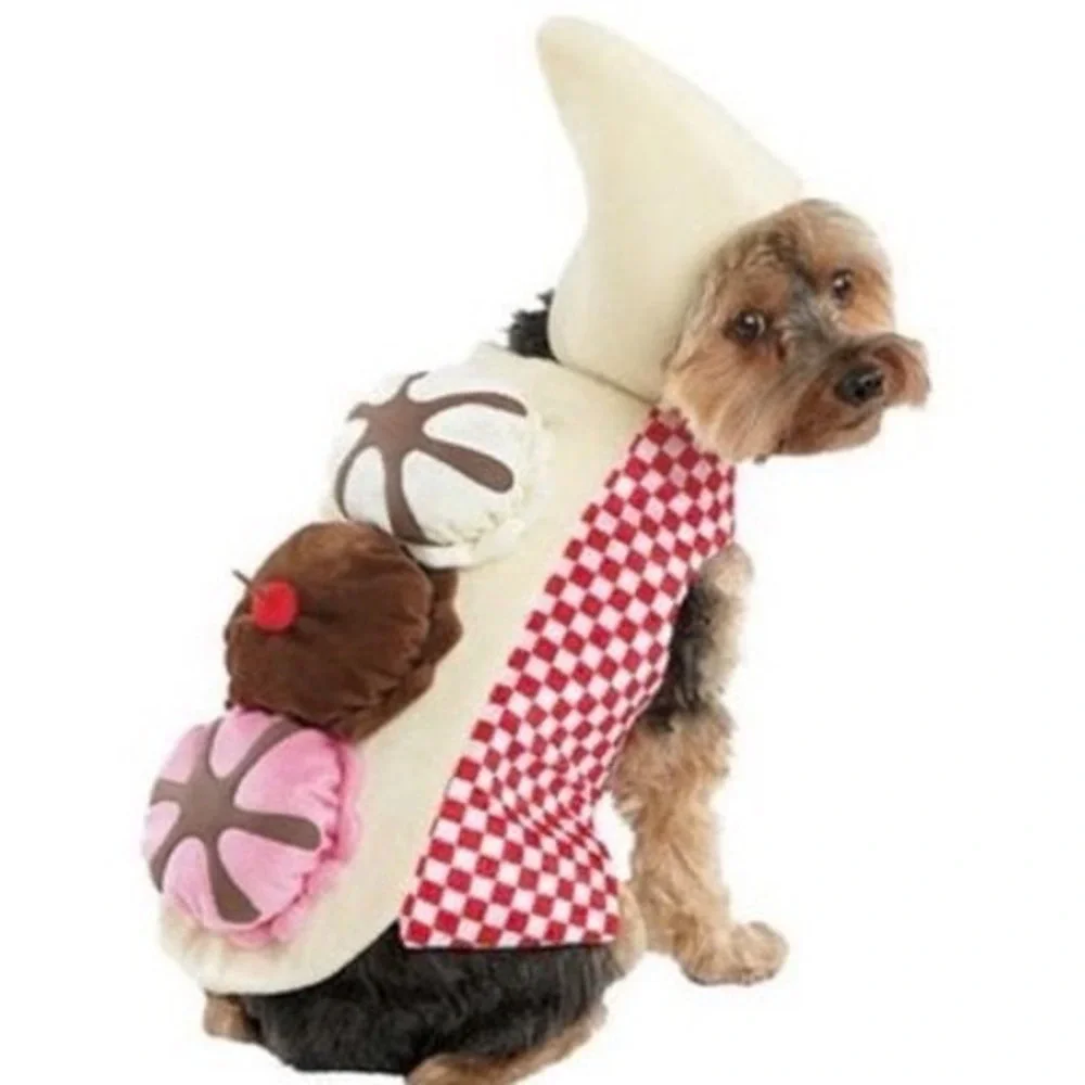 Small Ice Cream Sundae Pet Dog Costume Red White Checkered Halloween Whimsical