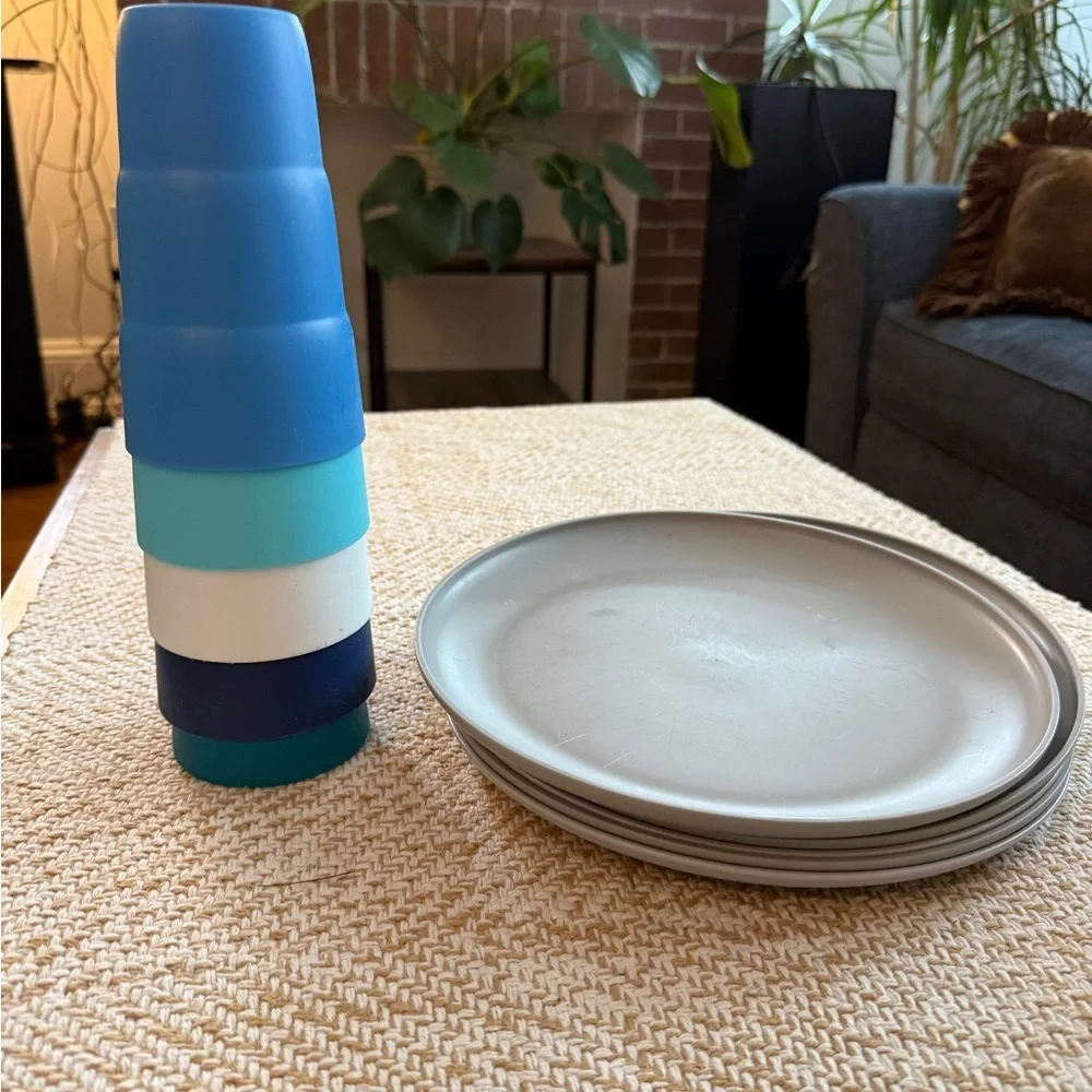 Stackable Blue and Gray Dining Set
