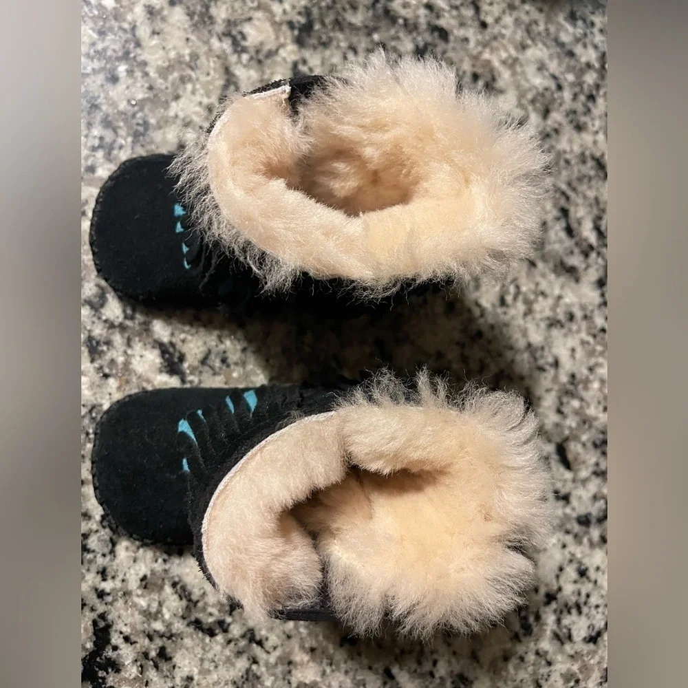 UGG Black and Cream Sheepskin Footwear