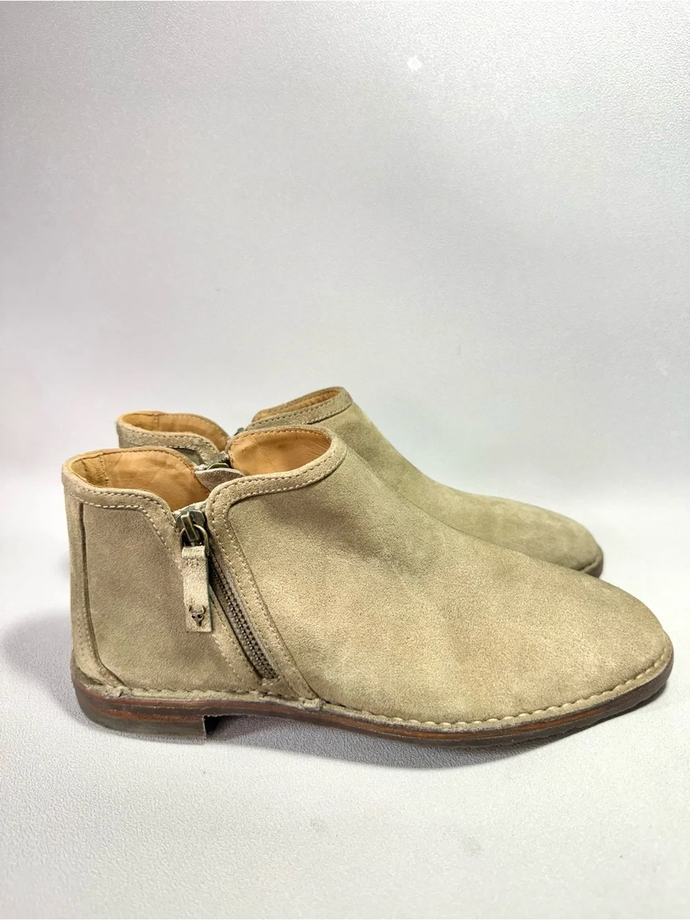 Trask Aubrey Taupe Suede Leather Side-Zip Ankle Boots