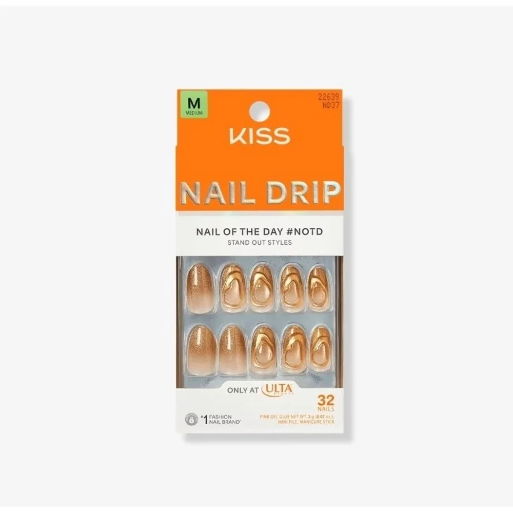 Kiss NAIL DRIP Press On Nails Golden Laughter‎ 32 Ct #NOTD Medium NEW@Ulta #ND37