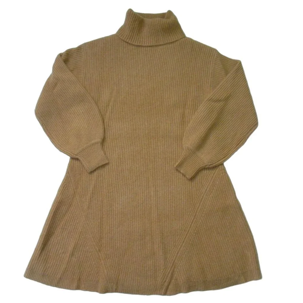 NWT J.Crew Wool Recycled-Cashmere Turtleneck Sweater Dress in Heather Camel L