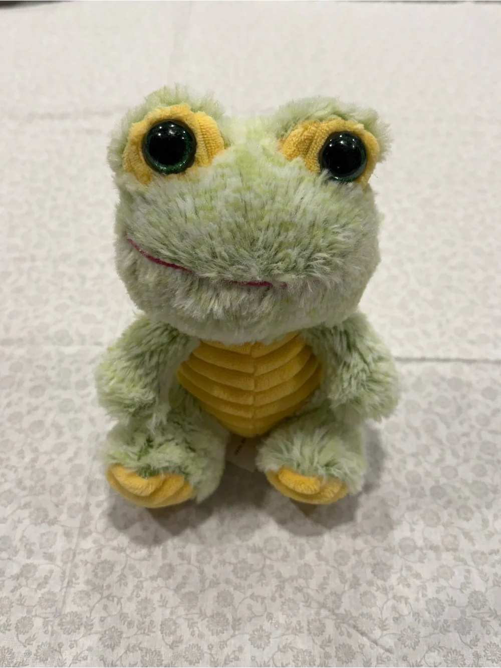 Celebrate Soft Fleece Green Frog Plush 7 Inch Sits Yellow Tummy Feet Toy