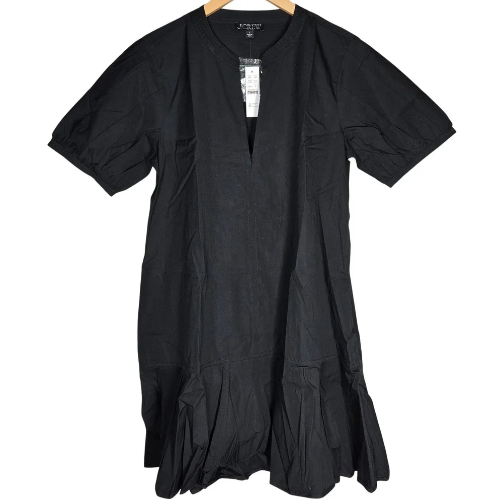 J. Crew Delilah dress‎ in cotton poplin Black CJ492 S Short Sleeve Casual Summer