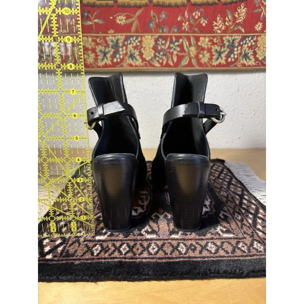 rag bone wyatt black pony hair slingback open toe bootie block heels designer 9