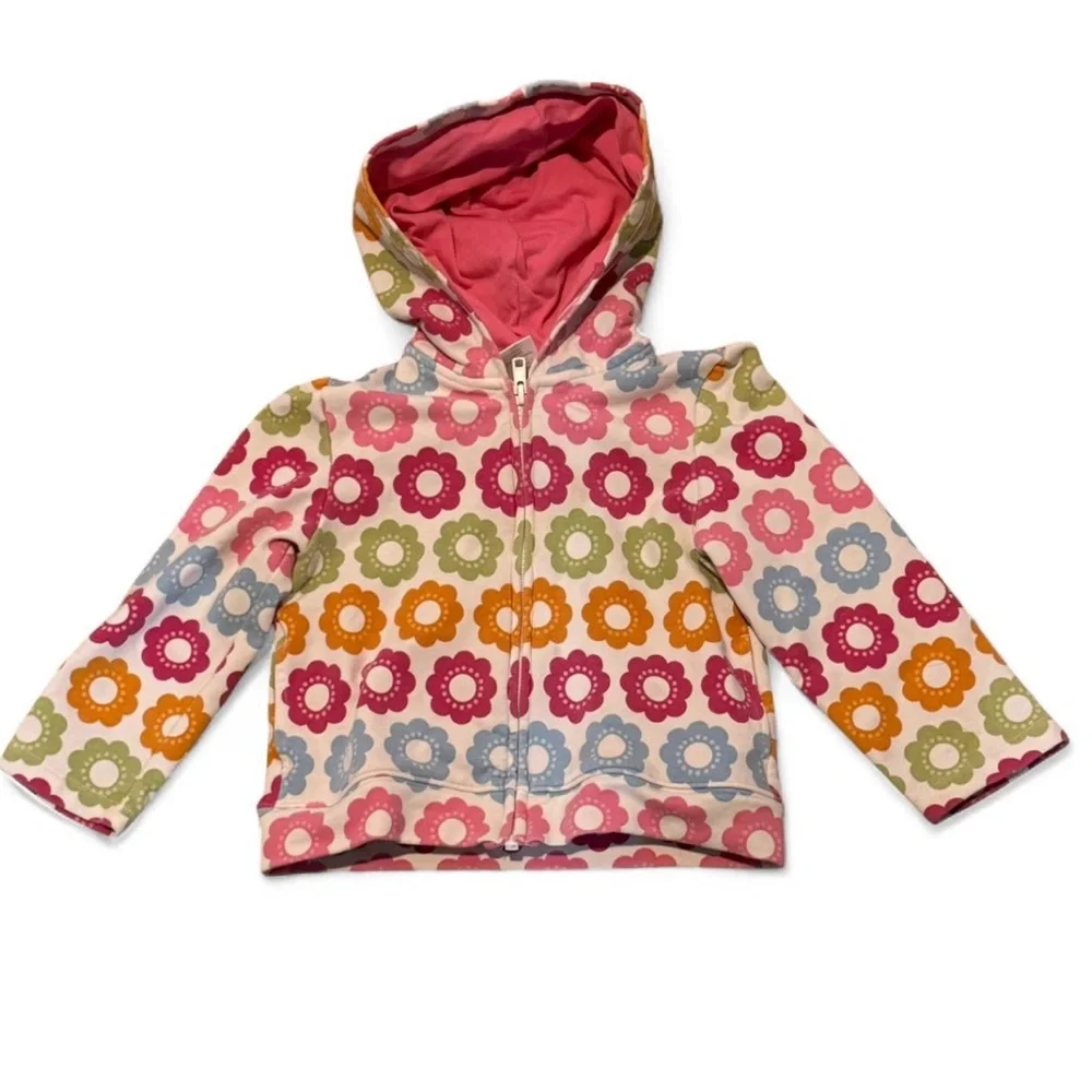 Gymboree Pink and White Flower Power Toddler Hoodie 2T-3T