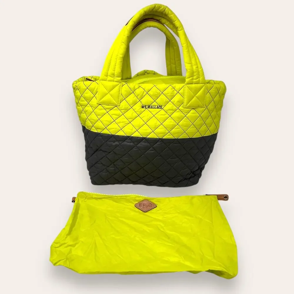 MZ Wallace Metro Quilted Tote Neon Yellow Magnet Small Travel Bag Women’s