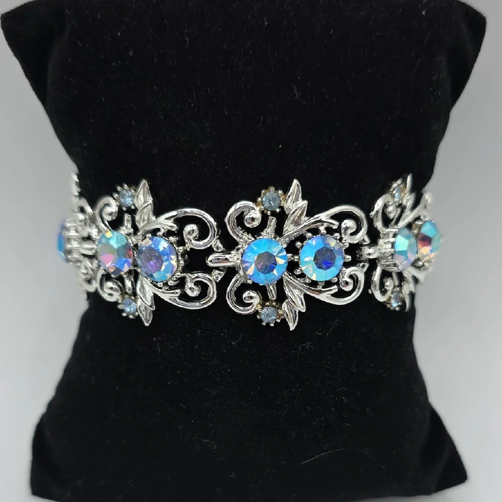 Coro Silver Bracelet with Iridescent Blue Stones