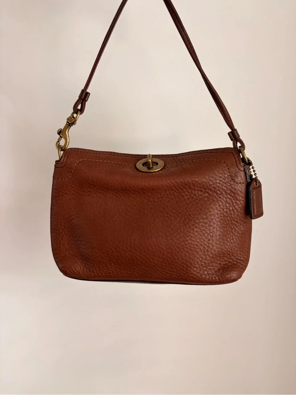 Coach Y2K Brown Pebbled Leather Brass Chelsea Turnlock Wristlet or Mini Purse
