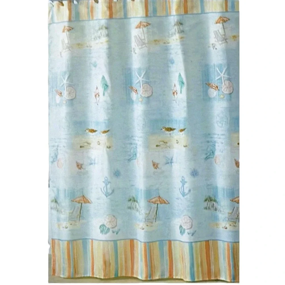 NEW Seaside Harbor Ocean Beach Seagulls Shells Umbrella Shower Curtain 70