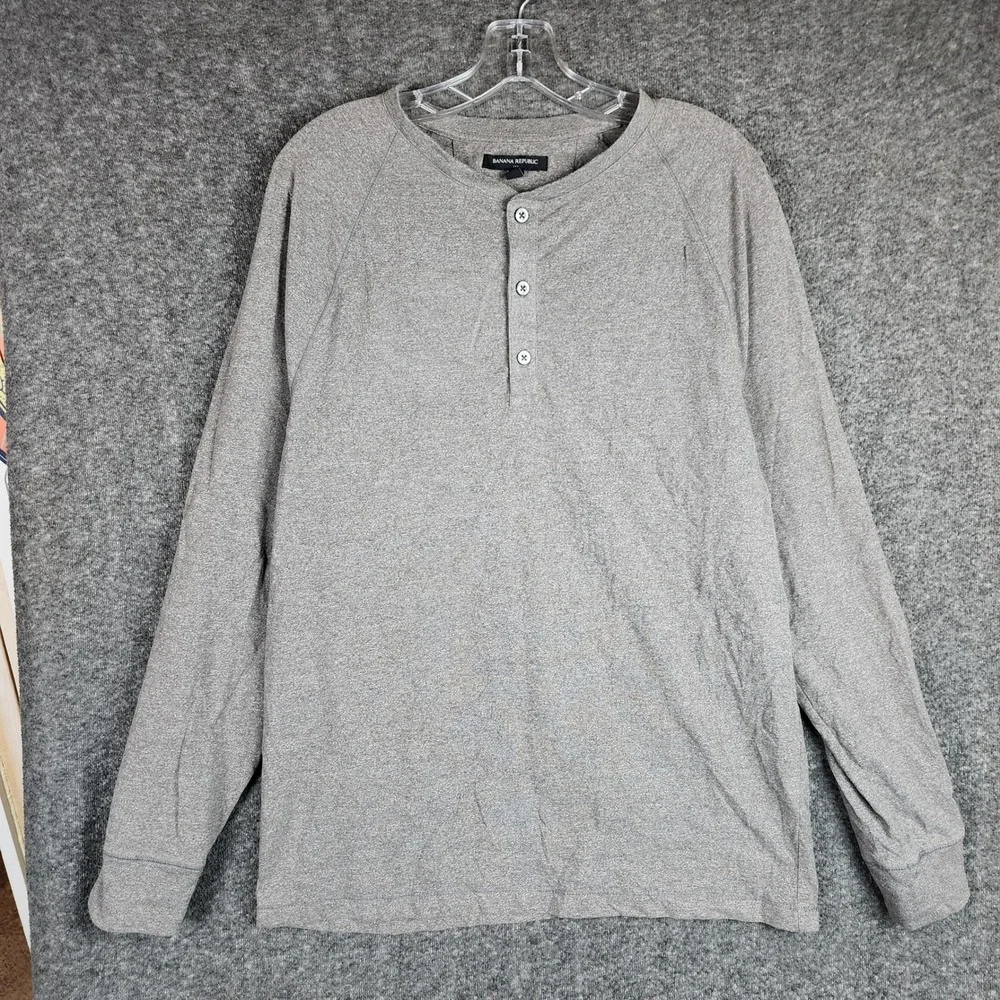 Banana Republic Henley Mens L Gray Long Sleeve Cotton Blend Heathered EUC