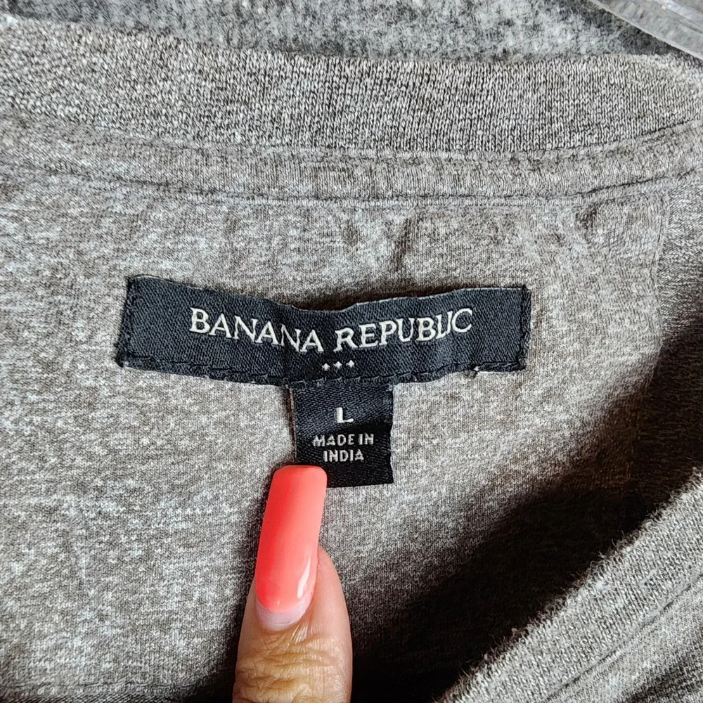 Banana Republic Henley Mens L Gray Long Sleeve Cotton Blend Heathered EUC