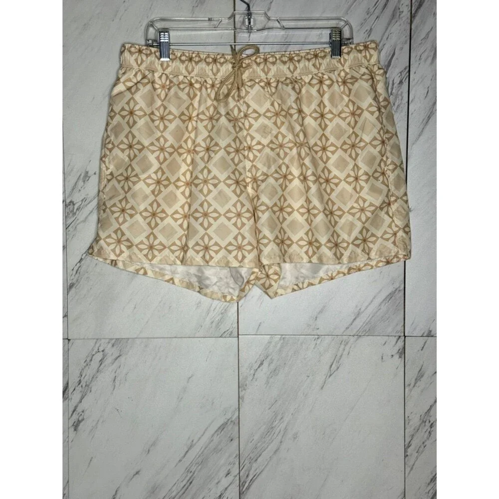 ASOS Men Cream Tan Geometric Tile Print Swim Shorts Trunks Size XL