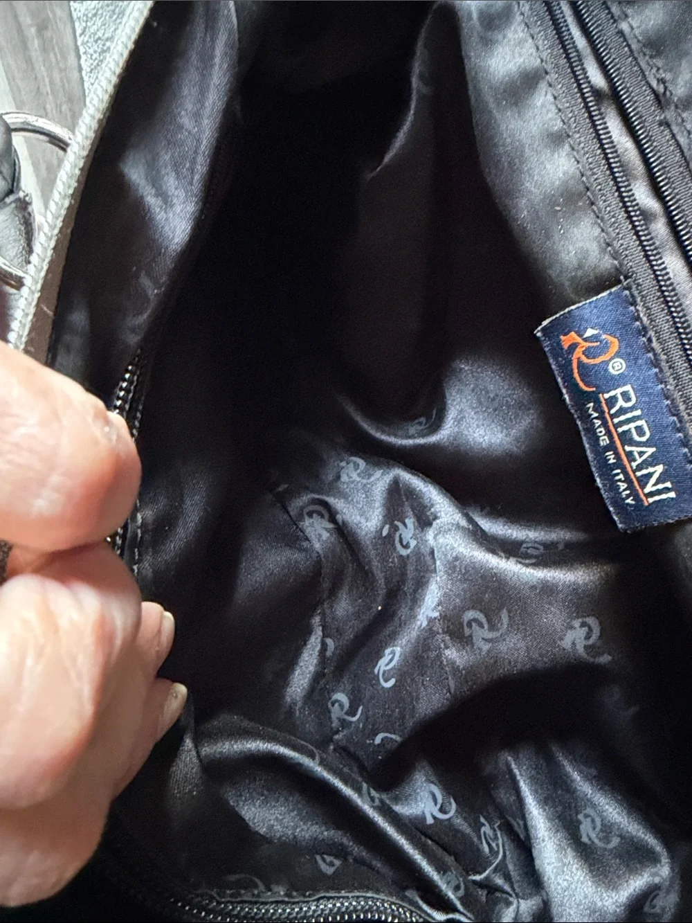 RIPANI Silver Pewter Croc-Embossed Satchel with Medallion Detail