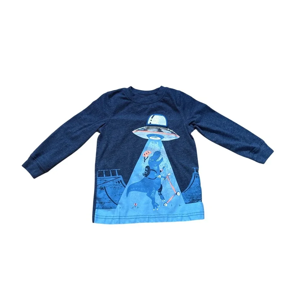 Carter's Graphic Tee Kids Blue‎ Excellent UFO Dinosaur Scooter SIZE 2T