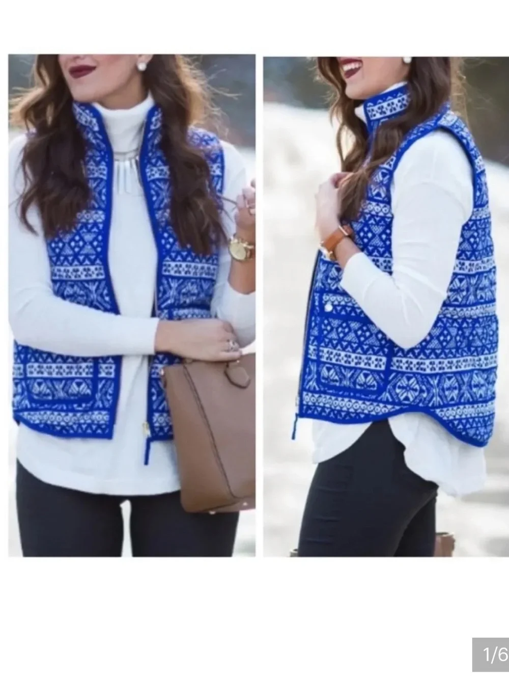 J. Crew Royal Blue Fair Isle Quilted Vest