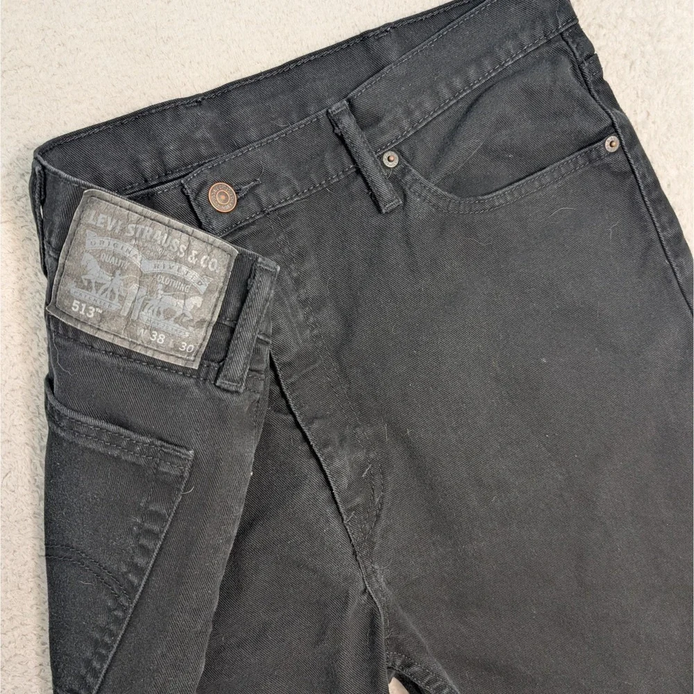 Levis 513 Jeans Mens 38x30 Black Slim Fit‎ Stretch Straight Leg Denim Pants