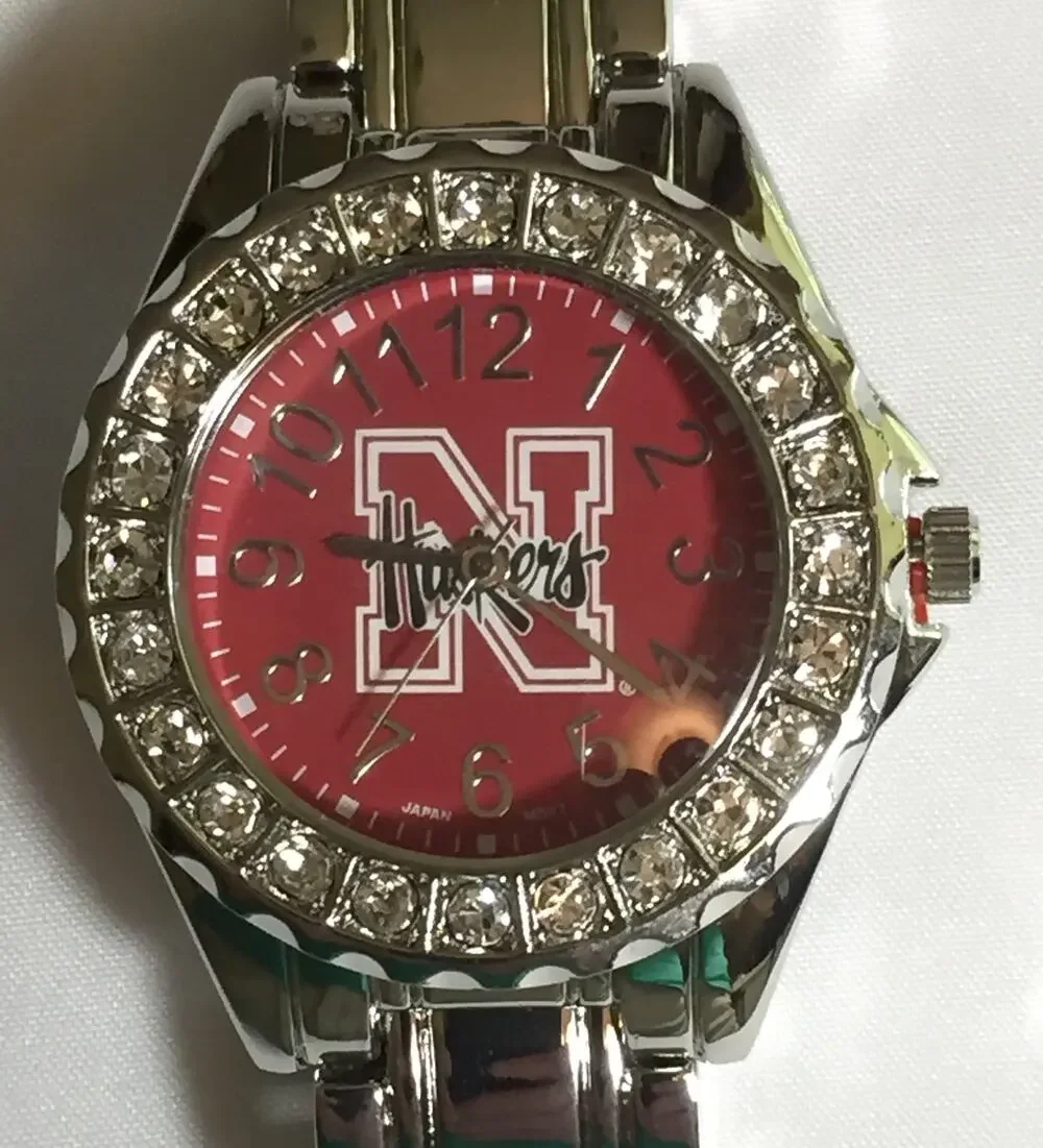 Nebraska Cornhuskers Ladies Watch, Bracelet, Metal, Crystal, Free Battery