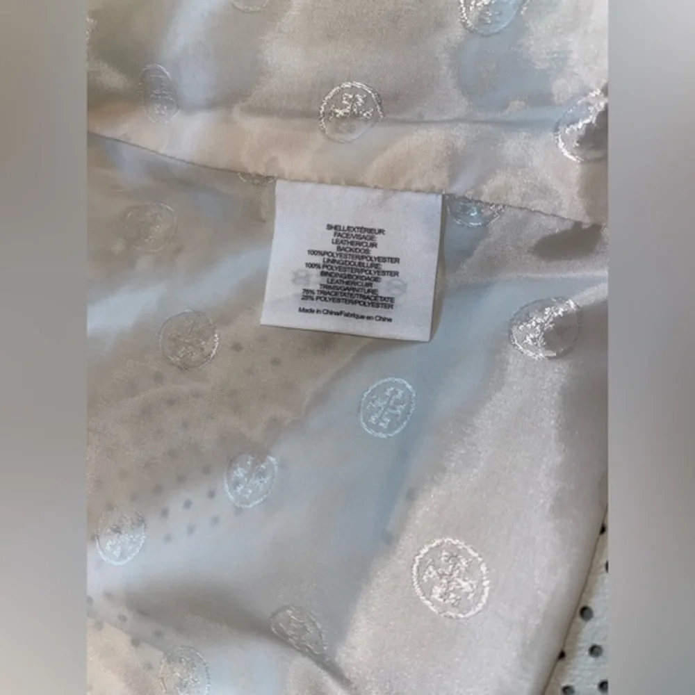 Tory‎ Burch Leather Jacket Woven Lasercut details Cream Tan trim Women’s 6