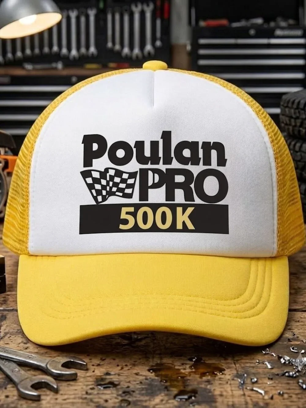 Poulan PRO 500K Chainsaw Printed Yellow White Foam Trucker Hat Snapback New 80s