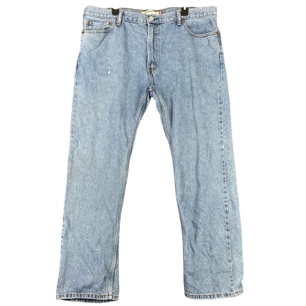 Levis 505 Straight Fit Jeans Mens 42x31 Light Wash Denim Classic Casual Everyday